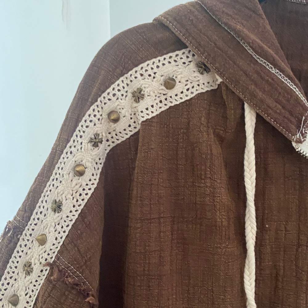 POL Brown Bomber Jacket with Cream Details - Picture 6 of 9